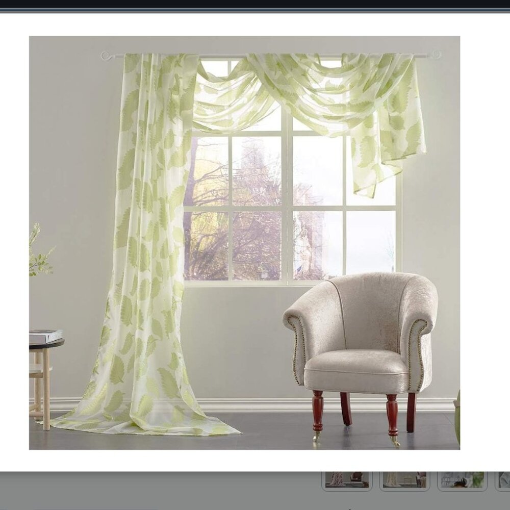 Sheer Window Scarf 50" x 212" Leaf Pattern